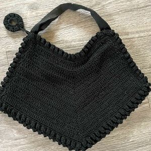 VINTAGE retro black crochet purse zipper closure inspired by the Sak